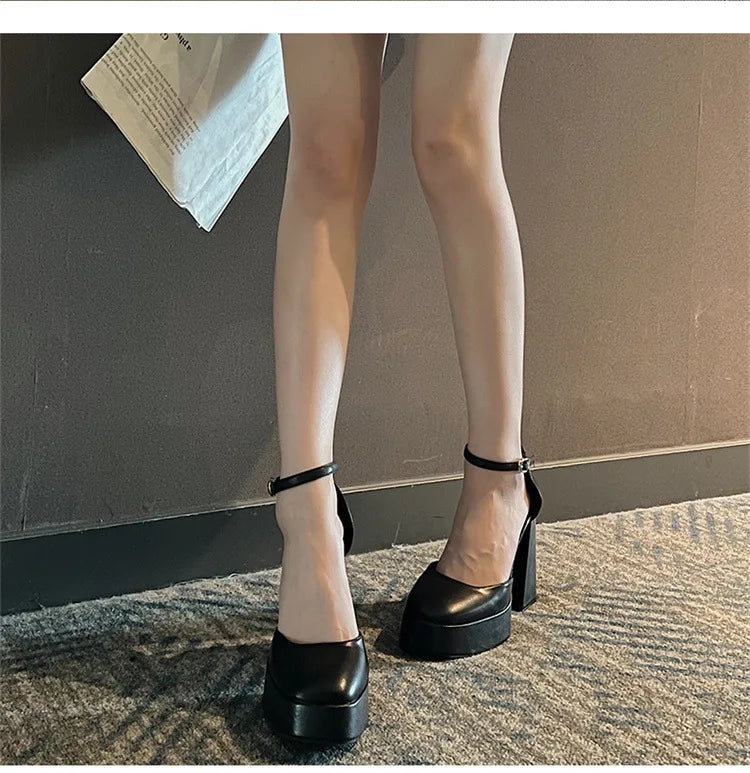 Outdoors Women's Shoes Platform Solid Color New 2024 Hot Sale summer Shallow Mouth Buckle Round 9cm high heels Shoes for Women