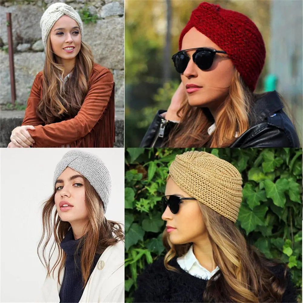 Autumn Winter Knitted Hair Accessories Croceht Beanies Twist Headwrap Hat Ladies Turban Women Felt Hat Head Wrap Caps