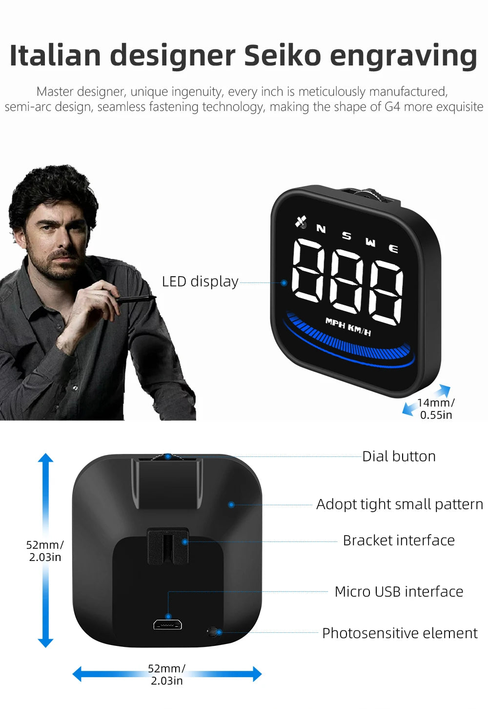 AD G4 GPS Smart Gauge Head Up Display LED Auto Speedometer With Alarm Reminder KMH MPH Compass  Car Accessories for All Car