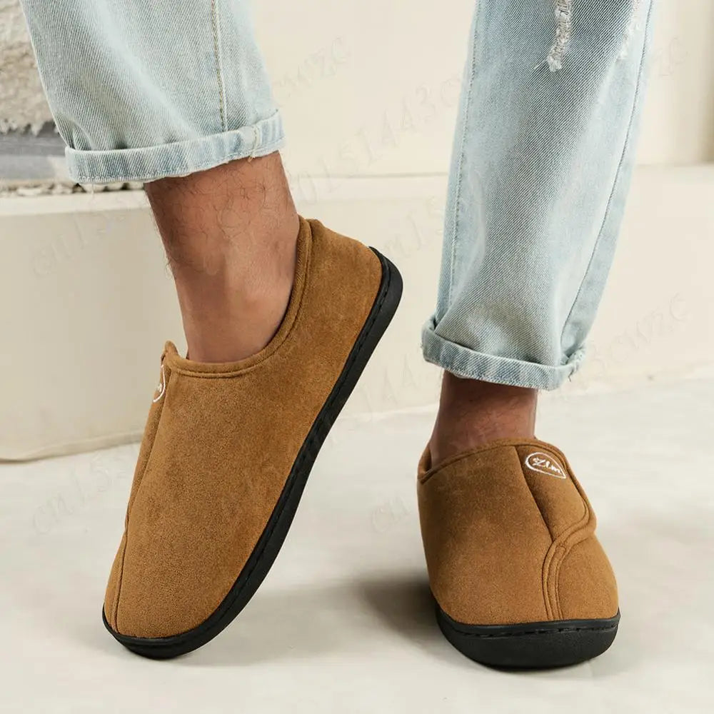 House Shoes for Men Suede Leather Slippers Non-Slip Slip-on Shoes Comfy Warm Plush Indoor/Outdoor for Diabetic Swollen Feet