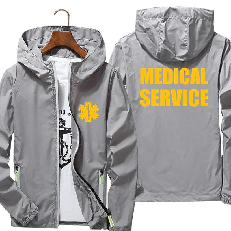 Men Women Bomber Hooded Jacket EMT Paramedic Emergency Medical Services Casual Thin Windbreaker Sunscreen Skin Jacket Outwear