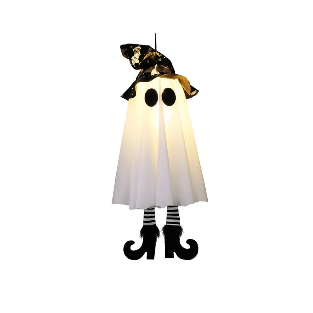 Scary Luminous Halloween Hanging Ghost Floating Flashing Halloween Hanging Ornament with Witch Hat LED Specter Outdoor