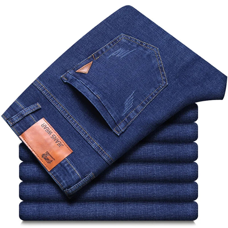 2024 NEW Men's Fashion Business Jeans Classic Style Casual Stretch Slim Jean Pants Male Brand Denim Trousers Black Blue