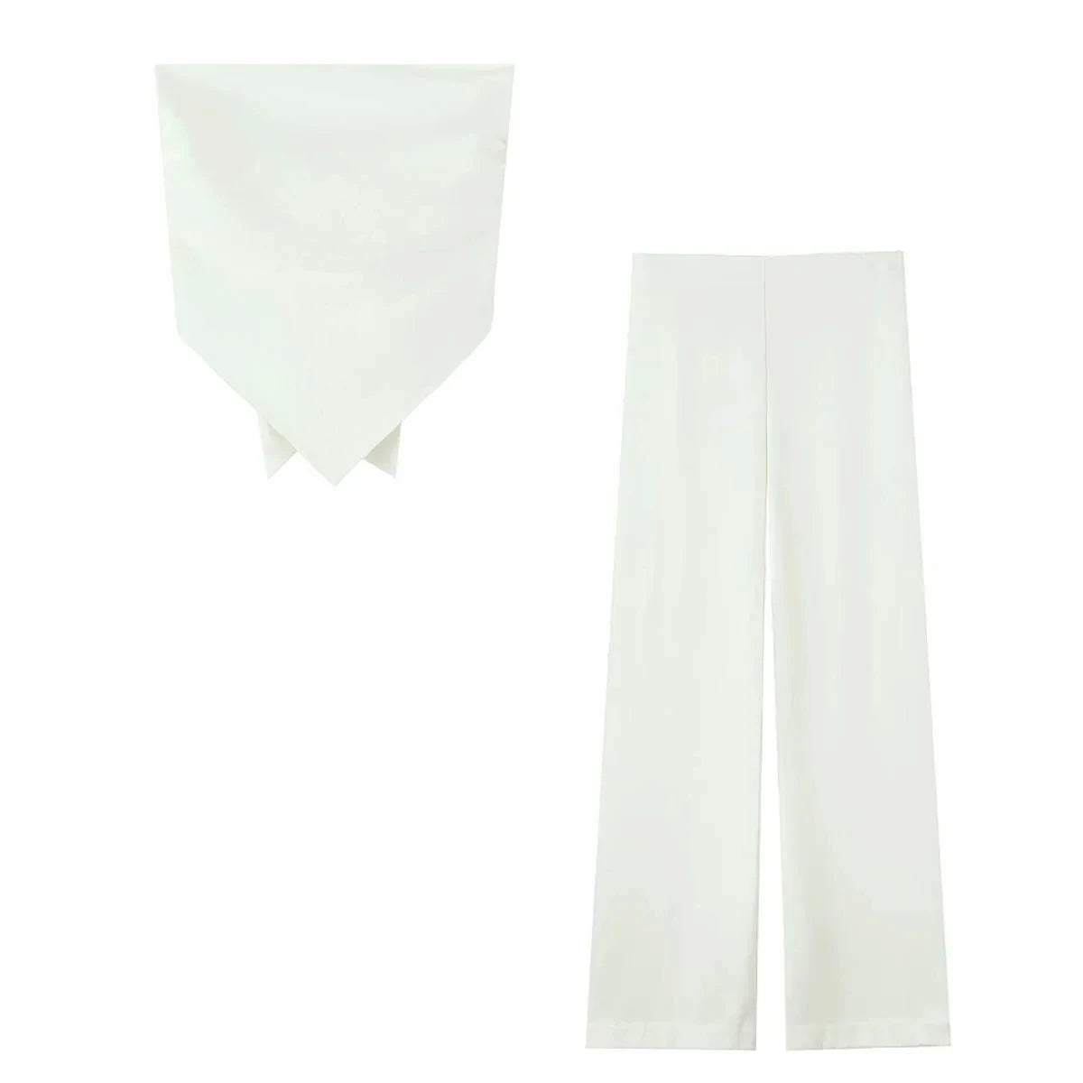 HH Elegant Solid Silk Texture Suit For Women Backless Lace Up Tube Top+High Waist Wide Leg Pants Women's Summer Fashion Set