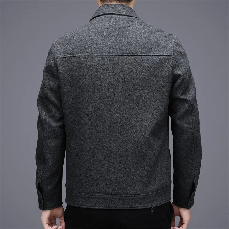 Men's woolen jacket, fashionable short style for middle-aged men's autumn and winter, lapel wool warm coat, thickened top for da