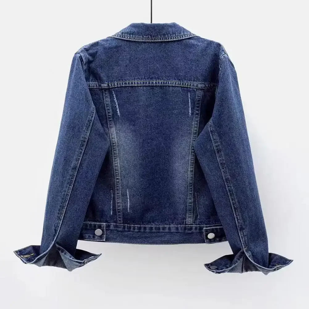 Women Denim Jacket Single-breasted Chest Flap Pocket Jacket Long Sleeve Slim Short Coat Retro Ladies Denim Jackets Outerwear