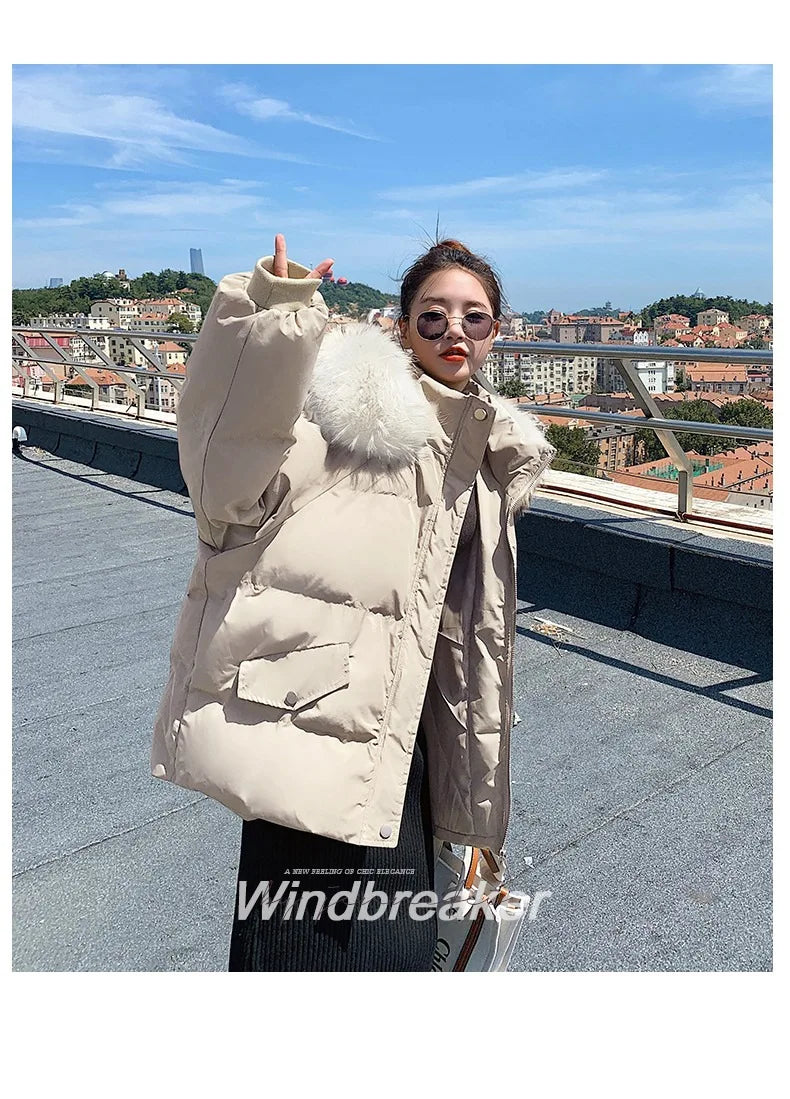 Winter Down Jacket Women Parkas Mid-length Big Fur Collar Hooded Women's Jacket Warmth Jacket Ladies Outwear Jacket for Women