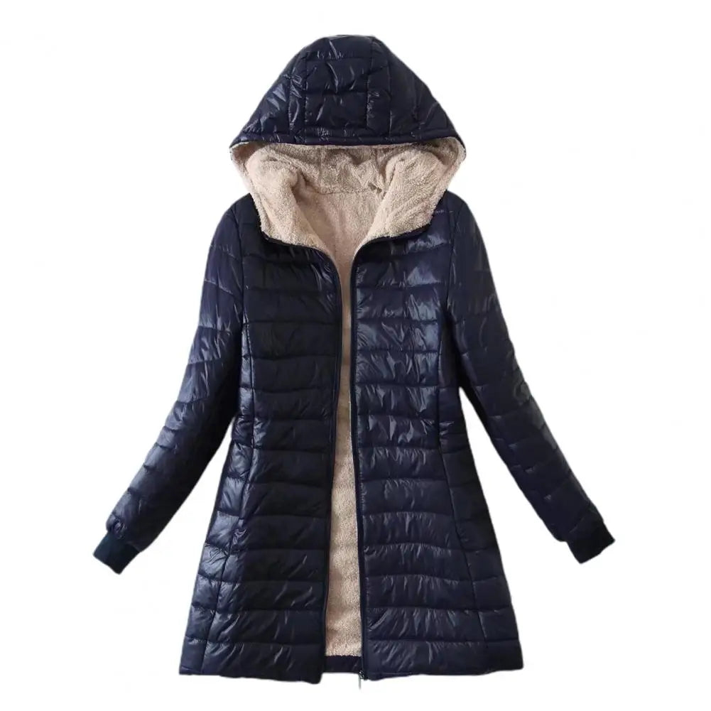 Soft Women Coat Casual Wear Plush Lining S-2XL Autumn Winter Mid-length Jacket  Women Mid-length Coat Keep Warm
