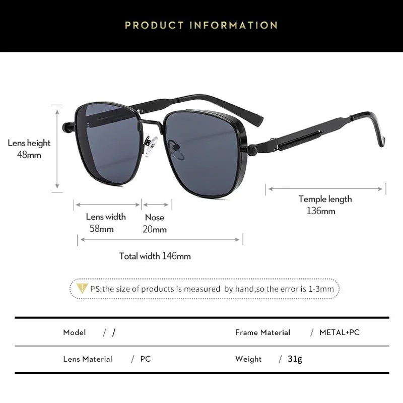 Men Driving Sunglasses Vintage Steampunk Square Sunglasses Metal Frame with Spring Hinges Women Eyepiece Trendy Driver Glasses