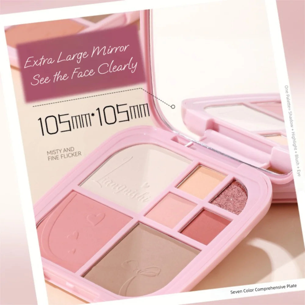 Beauty Brighten Eye Shadow Cosmetics Blush Shading Powder Highlighting Powder Disc with Mirror Art 7 Color Face Palette Party