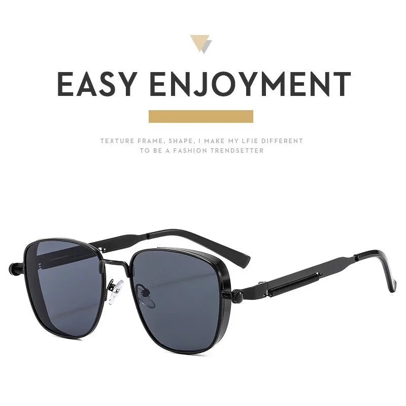 Men Driving Sunglasses Vintage Steampunk Square Sunglasses Metal Frame with Spring Hinges Women Eyepiece Trendy Driver Glasses