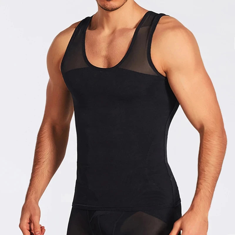 Compression Shirts for Men Slimming Undershirt Body Shaper Fitness Tank Tops Workout Sleeveless Shapewear Vest Mesh Cross Tops