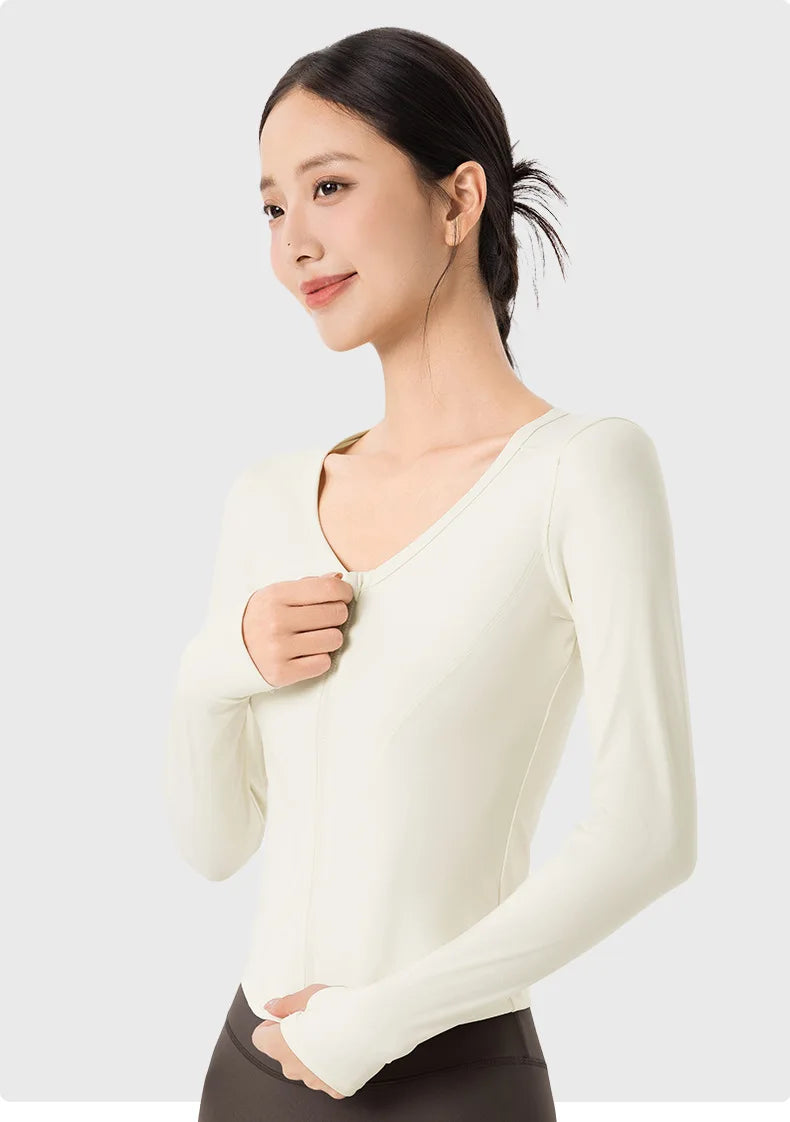 Women's jackets  Autumn Winter Sports Jacket Long-sleeved Yoga Suit Outdoor V-neck Running Jump Aerobics Zipper Cardigan Tops