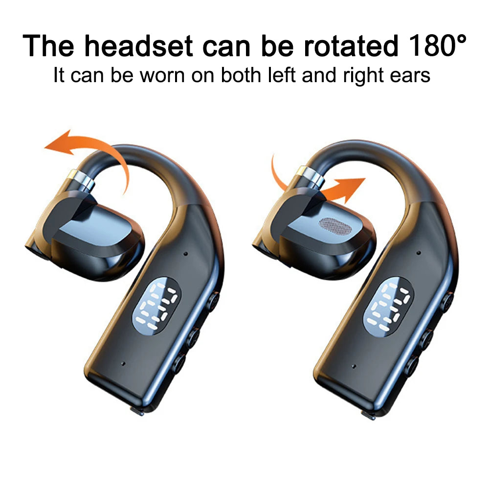 LED Single Earphones Long Standby Business Headphones Waterproof Mono Headset Outdoor Call Bluetooth 5.3 Wireless Earbuds