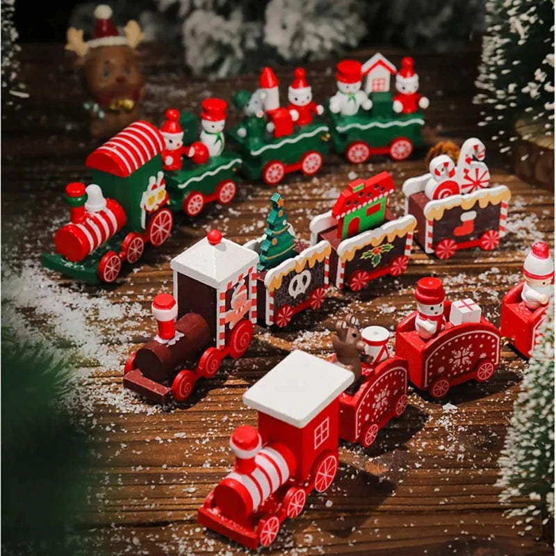 Christmas Decorations, Wooden Four-festival Mini Train, Children's Holiday Gifts, Window Display Table Ornaments Navidad