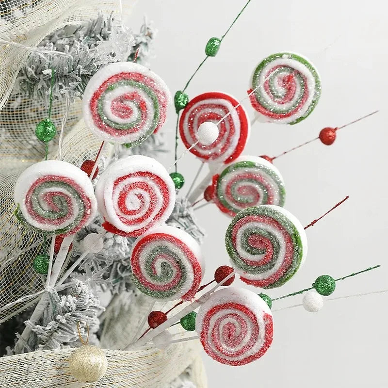 Christmas Decorations Candy Snow Berries Artificial Bouquet Xmas Tree Pendant Ornament Home Decor New Year 2025 Gift Accessories