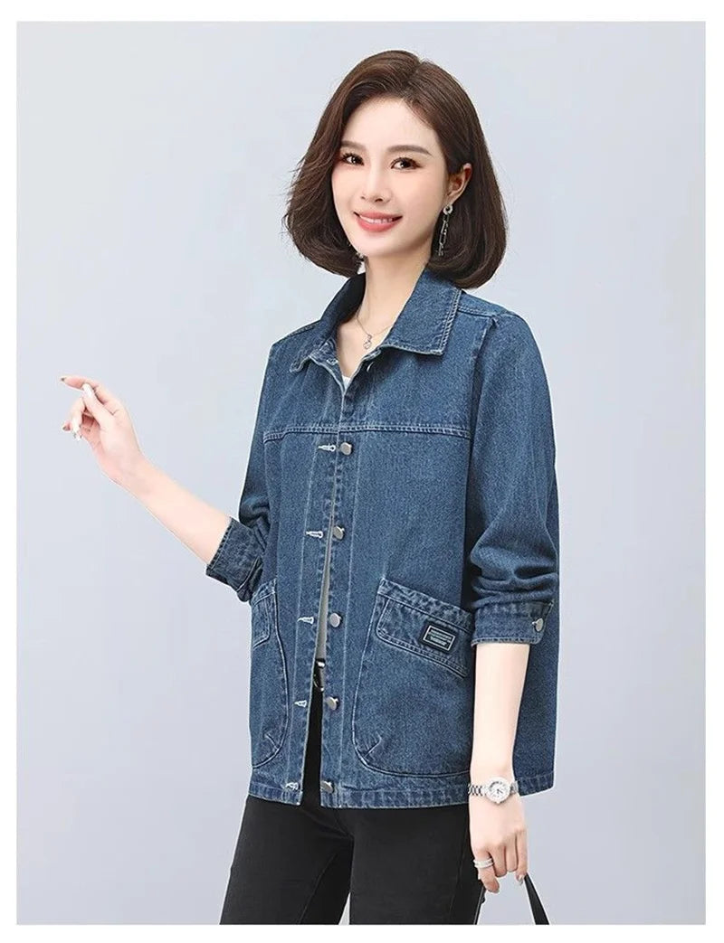 Cowboy Jacket for Women in the Spring and Autumn of 2025 New Loose and Casual Style for Middle-Aged Mothers Short Denim Jacket