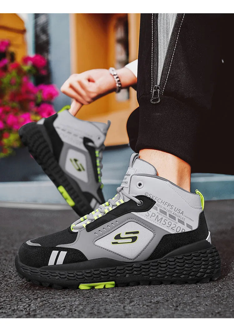 Men's Shoes 2025 New Outdoor Leisure Sports Mesh Shoes Driving To Work Thick Soled Wear-resistant Black Mid Top Trendy Sneakers