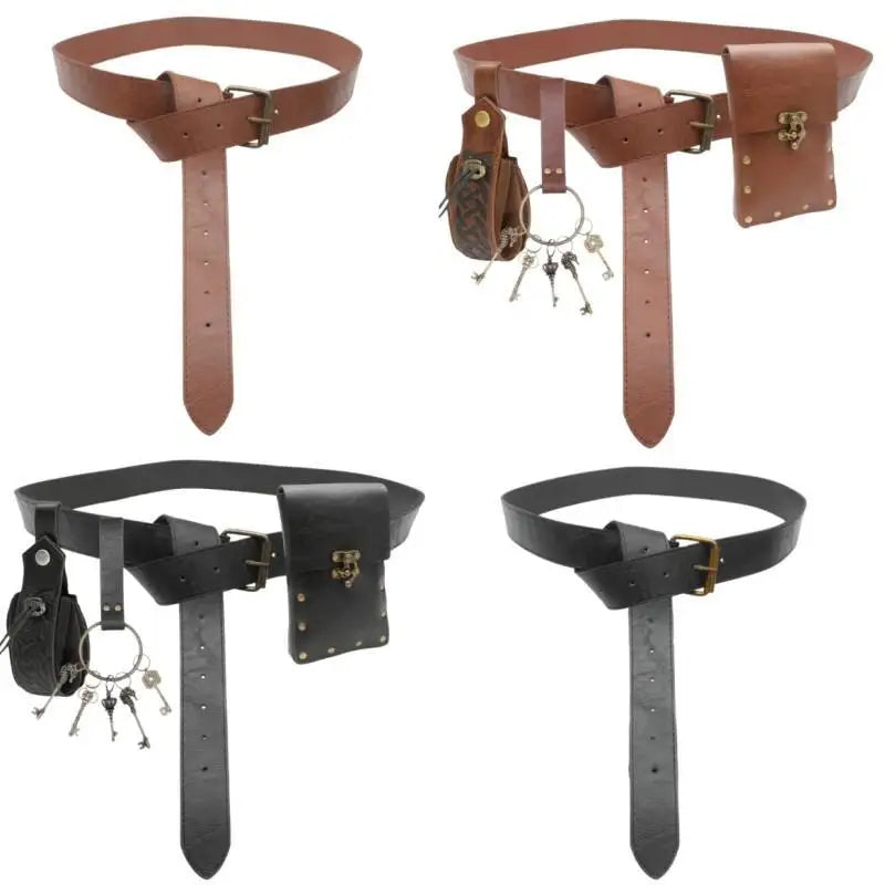 Men Vintage Medieval Belt Set With Leather Pouch And Key Chains Ornamental Renaissance Witch Knight Pirate Cosplay Accessories
