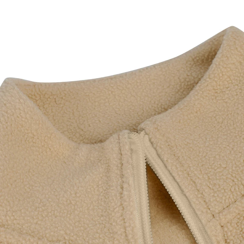 Women Fleece Jacket Top Autumn New Streetwear Fashion Long Sleeves Turn-Down Collar Zippers Coat Jacket Female's Sports Clothing