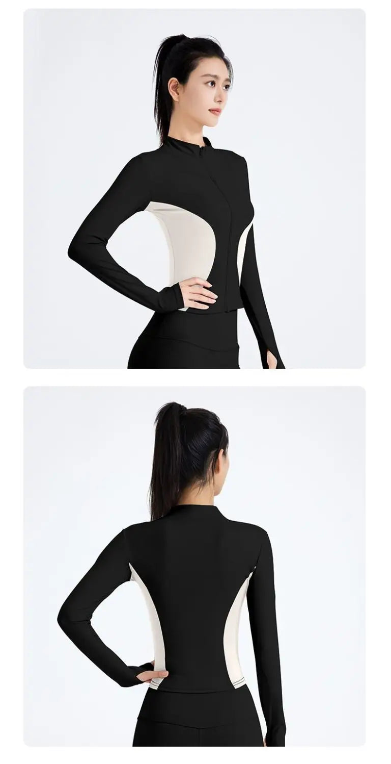 Women's Fitness Suit for External Wear Color Blocking Slimming and Slimming Quick Drying Yoga Jacket Running Sports Sweatshirt