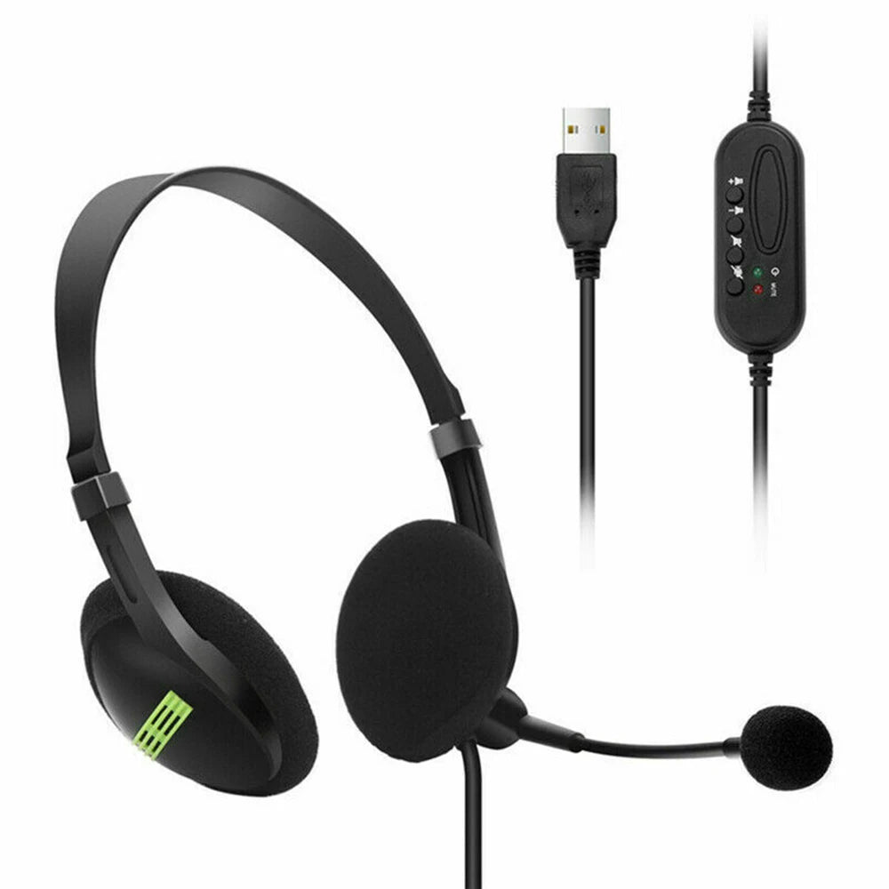 USB Wired Headset Handfree Call Center Office Headphones Surround Sound & HD Microphone Headphones Gaming Overear for PC Laptop
