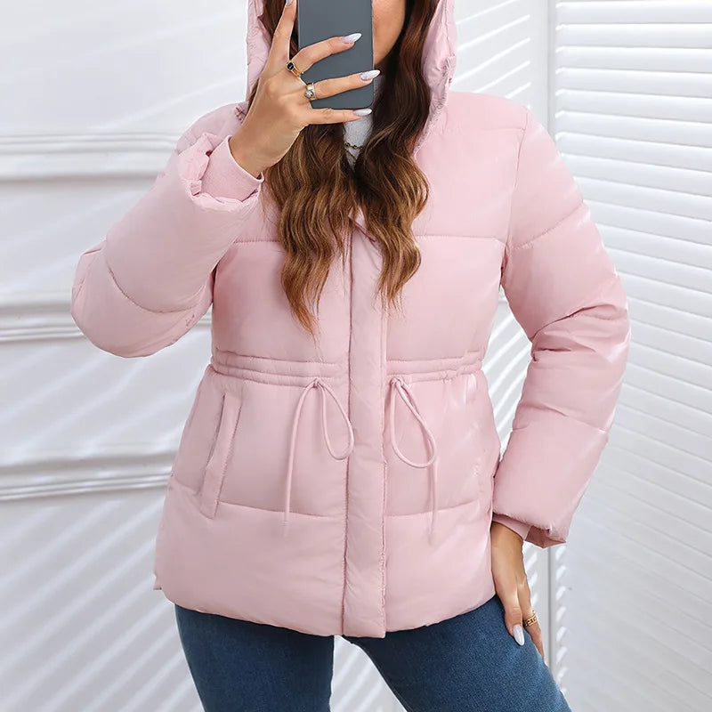 Women's Winter Tops Jacket Cotton Coat Waist Drawstring Hooded Large Size Warm Thickened Vintage Leisure Designed Soft Versatile