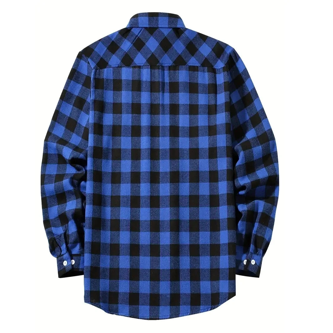 Men's Shirts Button-Up Classic Plaid Smart Casual Flannel Shirt Long Sleeved Chest Two Pockets Design Spring Autumn Men Tops