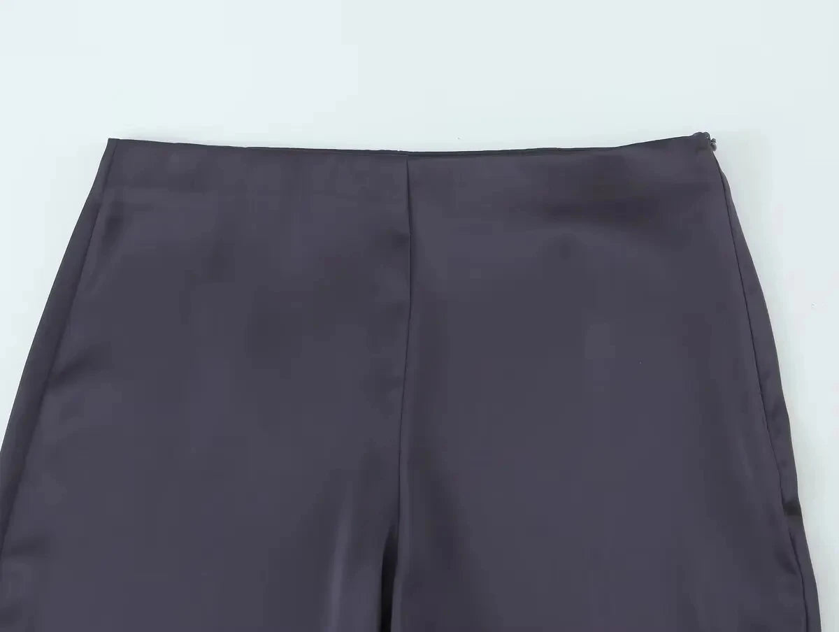 HH Elegant Solid Silk Texture Suit For Women Backless Lace Up Tube Top+High Waist Wide Leg Pants Women's Summer Fashion Set