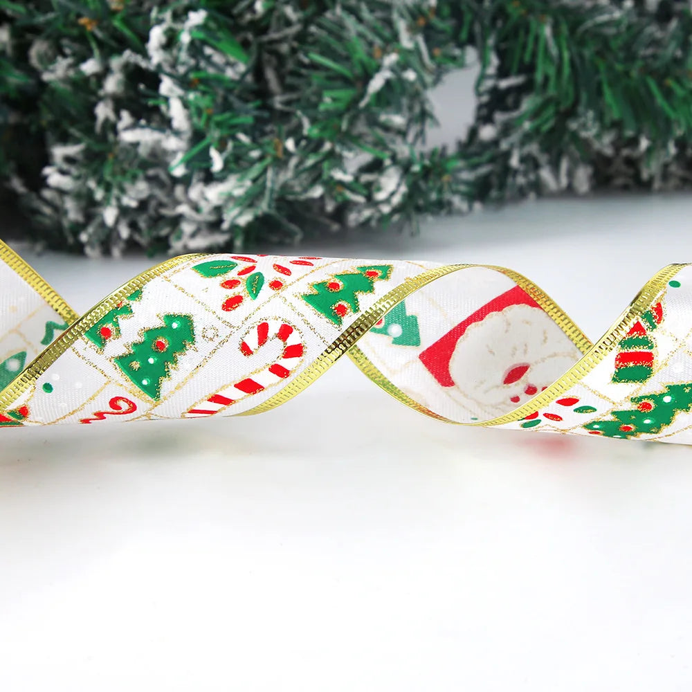 Christmas Ribbon 2M/Pack - Santa Snowman Design - Decor for Tree Wreath - Festive Ornament Accessory Christmas Supplies