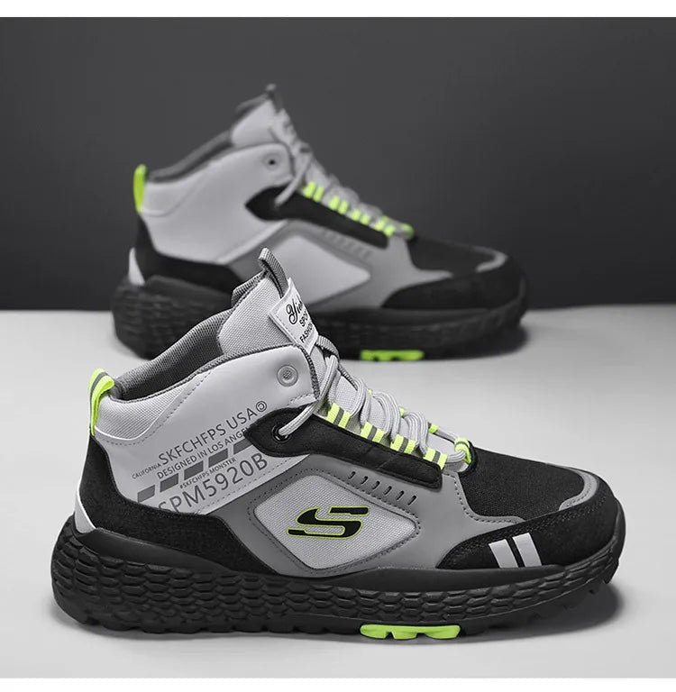 Men's Shoes 2025 New Outdoor Leisure Sports Mesh Shoes Driving To Work Thick Soled Wear-resistant Black Mid Top Trendy Sneakers