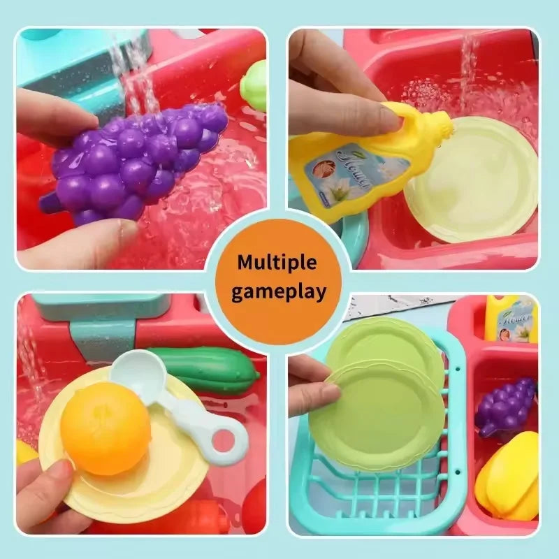 Kid Toddler Children's Kitchen Dishwashing Toy Circulating Water Electric Pretend Play Housework Dishwasher Sink Educational Toy