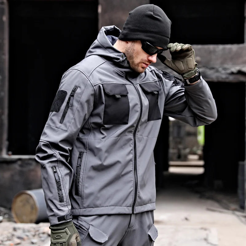 Tactical Jackets Men Outdoor Waterproof Hood Windbreaker Work Wear Soft Shell Multi-pockets Hunting Motorcy Tops Winter