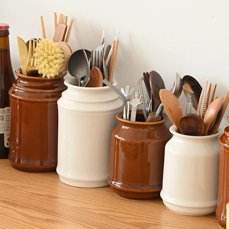 Kitchen Utensil Holder, Ceramic Cooking Utensil Holder for Counter Top, Storage Organizer for Spatula Spoon and Fork Storage Jar