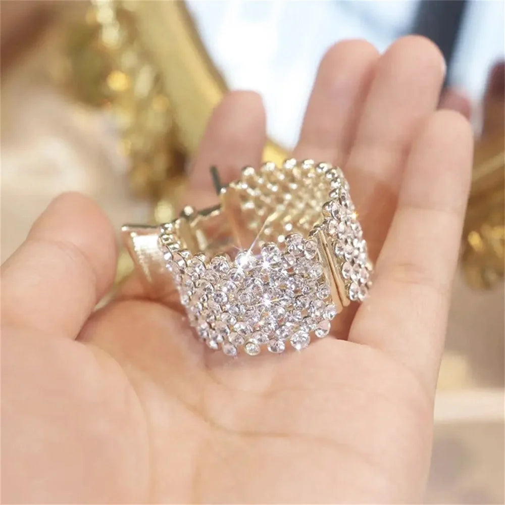 Women Elegant Luxury Rhinestones Round Metal Ponytail Holder Hair Claw Sweet Hair Clip Hairpin Headband Fashion Hair Accessories