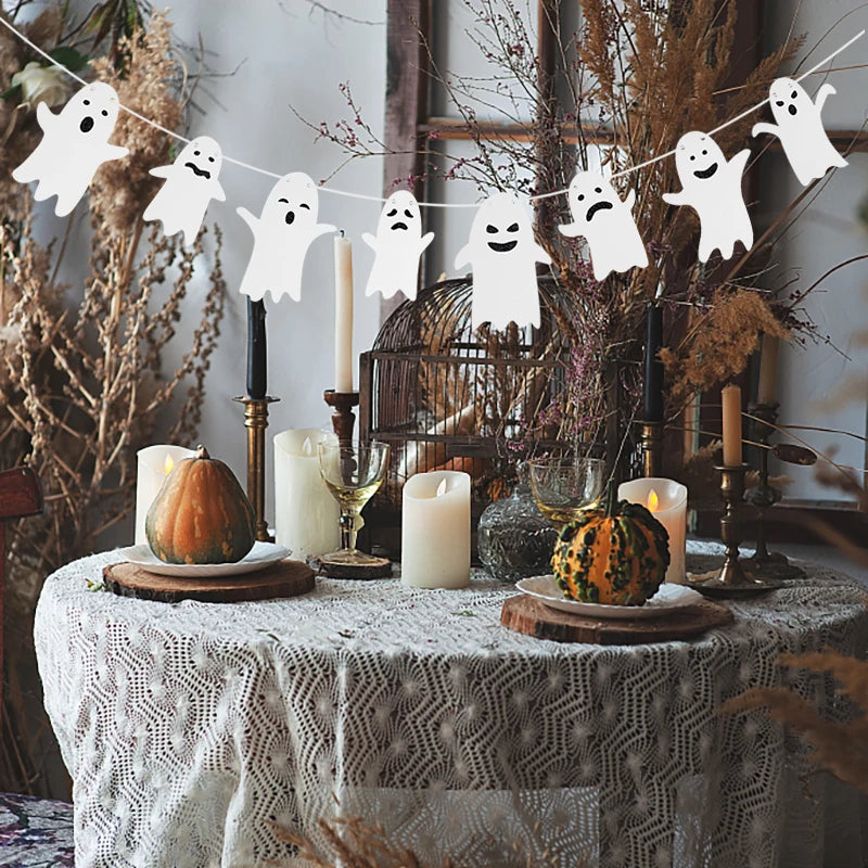 Halloween Hanging Banner Garland Cute Ghost Paper Bunting Kids Favors Happy Halloween Party Decorations For Home Horror Props