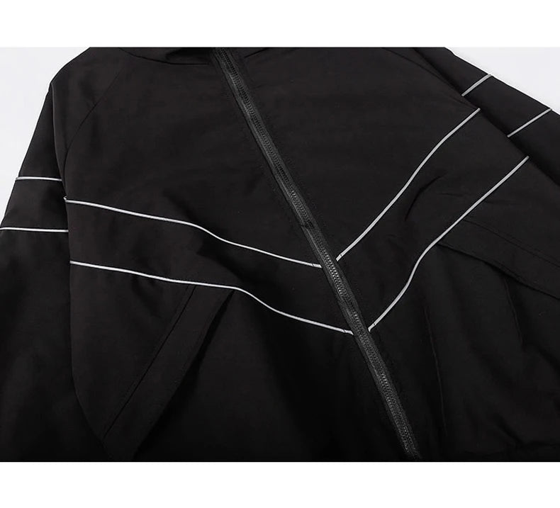 Reflective Striped Jacket Windbreaker Coat 2024 Men Hip Hop Streetwear Zipper Up Jacket Harajuku Thin Coats Sports Black Blue