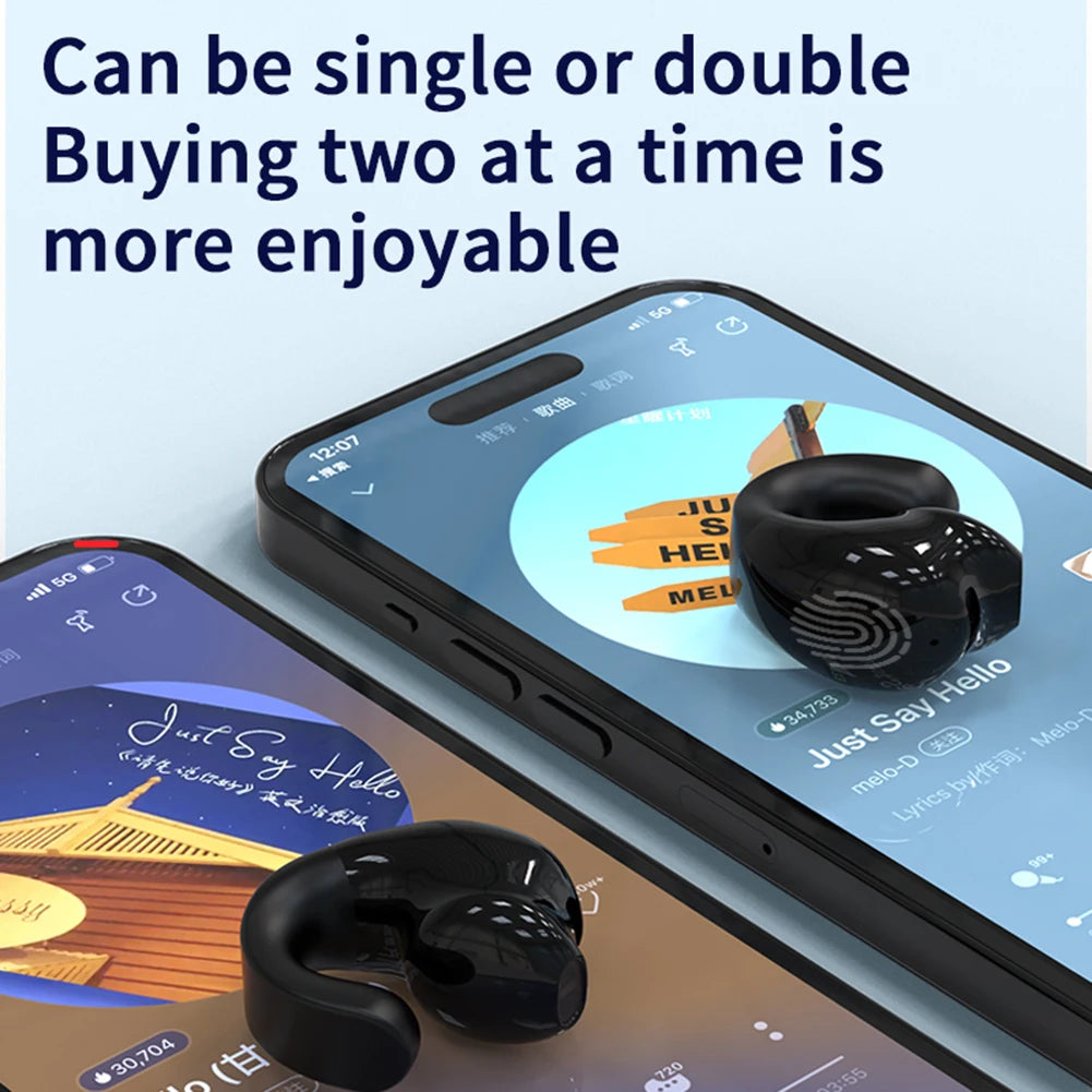 Wireless Clip On Headphones Bluetooth Headset High Definition Audio Quality Sports Earphones Noise Cancelling In-Ear Earphones