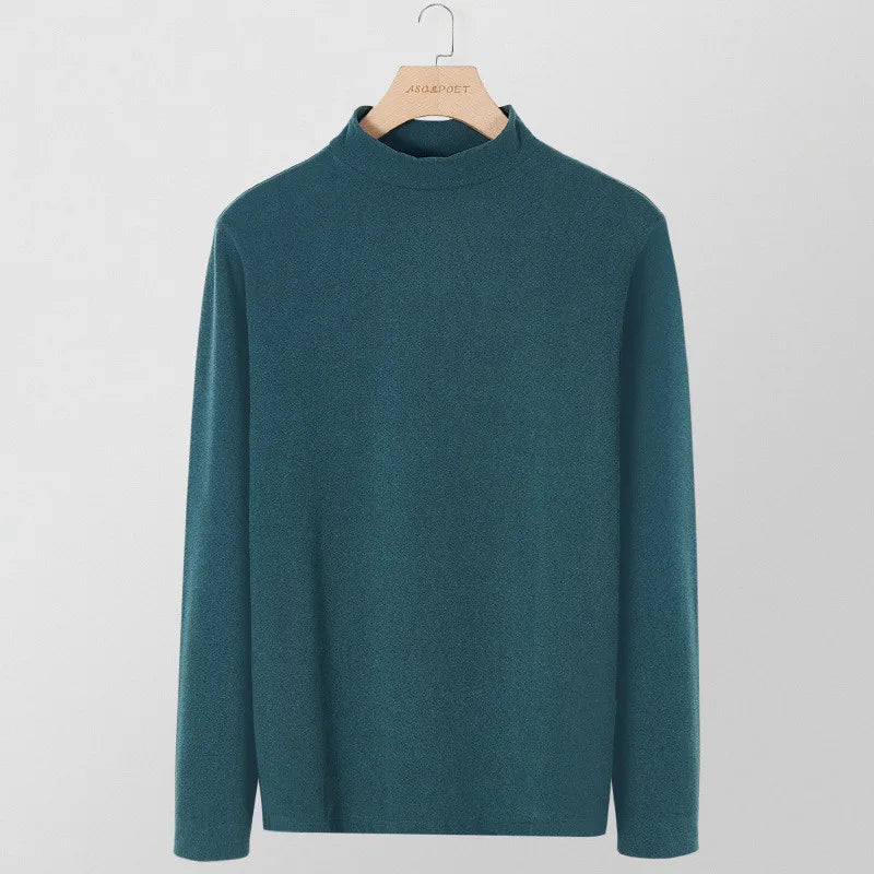 Men's Solid Color Turtleneck T-Shirt For Male Autumn Spring Casual Long Sleeve Basic Bottoming Shirt For Men Slim-Fit Tops