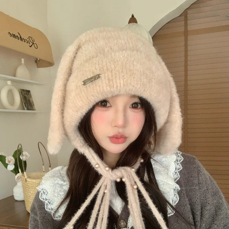 Winter Hat Thicken Ski Beanie Hat for Women Balaclava Spicy Girl Style Rabbit Girlfriend Hat Outdoor Warm Protection Accessories