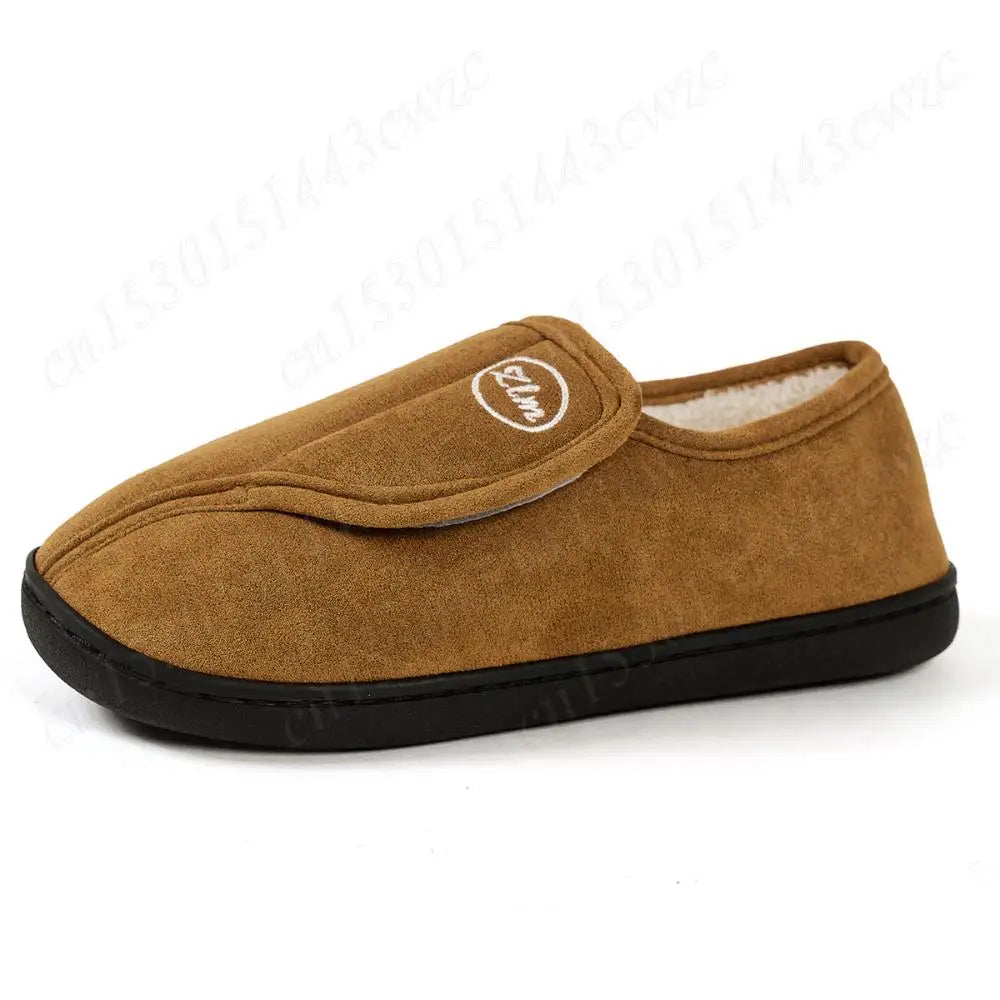 House Shoes for Men Suede Leather Slippers Non-Slip Slip-on Shoes Comfy Warm Plush Indoor/Outdoor for Diabetic Swollen Feet