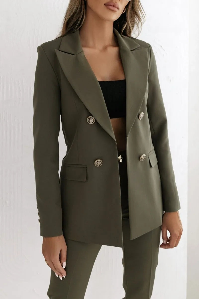 Women's Commuting Suit Jacket Autumn and Winter Double Breasted Versatile Solid Color Fashionable  Coat Casual Urban Style Top