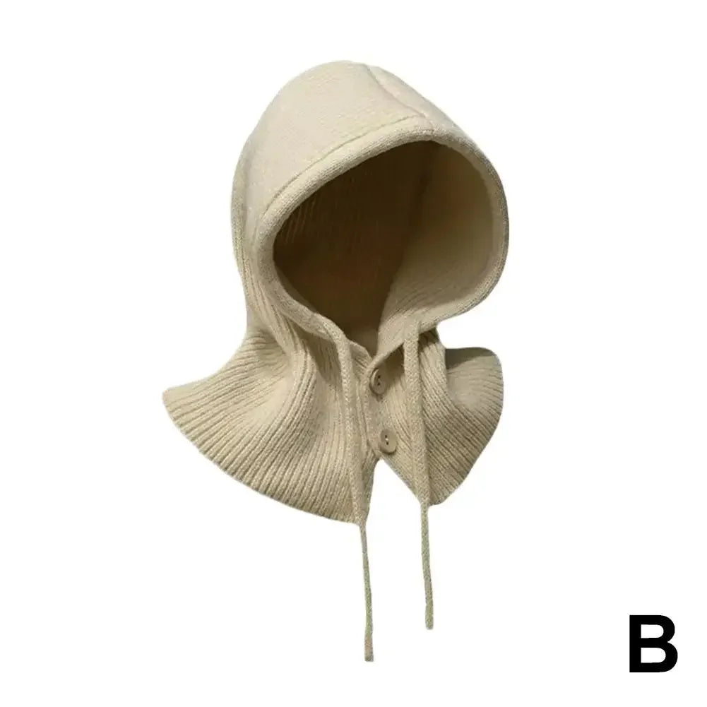 Winter Balaclava Hats for Women Unisex Knitted Hooded Caps Outdoor Warmer Drawstring Hat One-Piece Neck Collar Beanies Caps