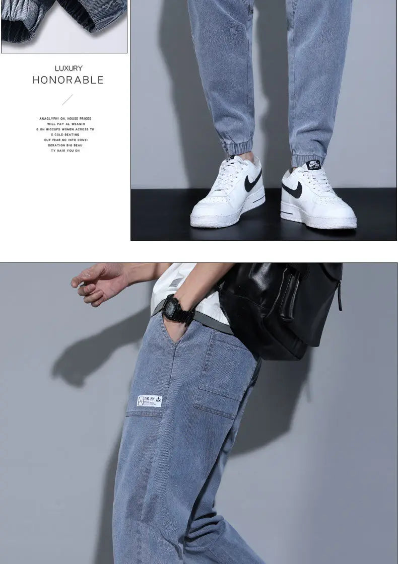 Men's Jeans Korean Fashion Loose Spring Autumn 2022 New Style Tied Leg Track Men's Casual Workwear Harem Streetwear Pants Men