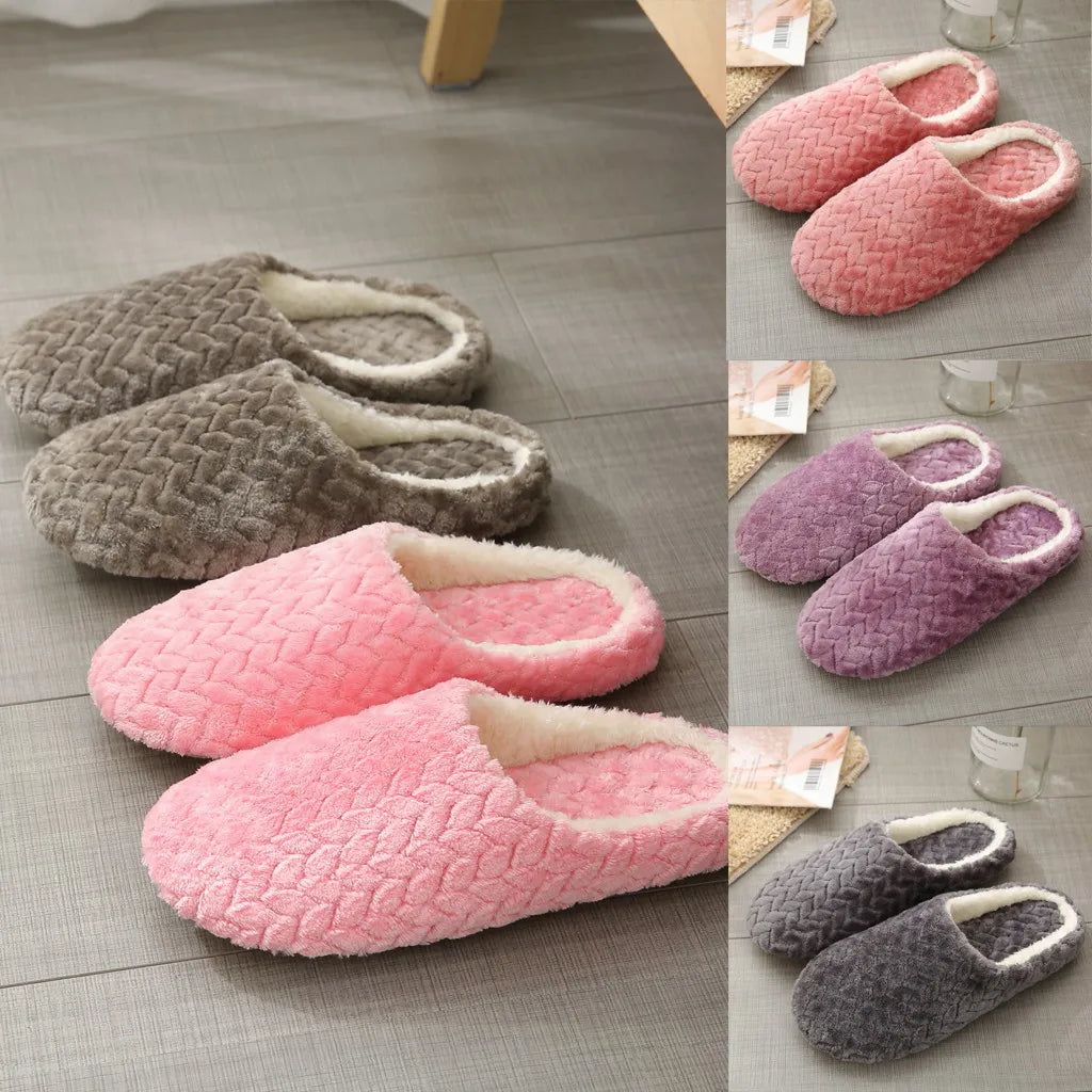 Warm Slippers Woven Solid Color Slippers Plush Home Cotton Slippers Winter Indoor Leisure Home Cold Comfortable Simple
