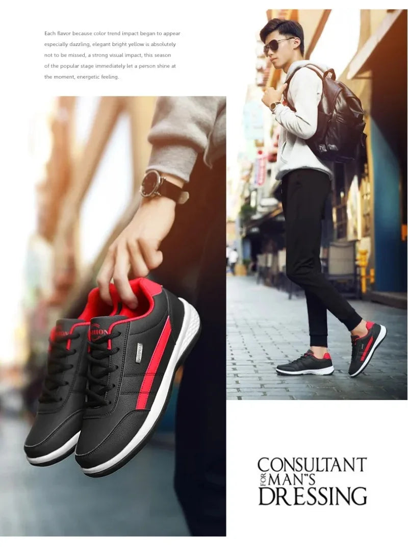 Shoes for Men Leather Sneaker Waterproof Casual Comfortable Men's Sneaker Lace Up Footwear Vulcanized Man Shoe