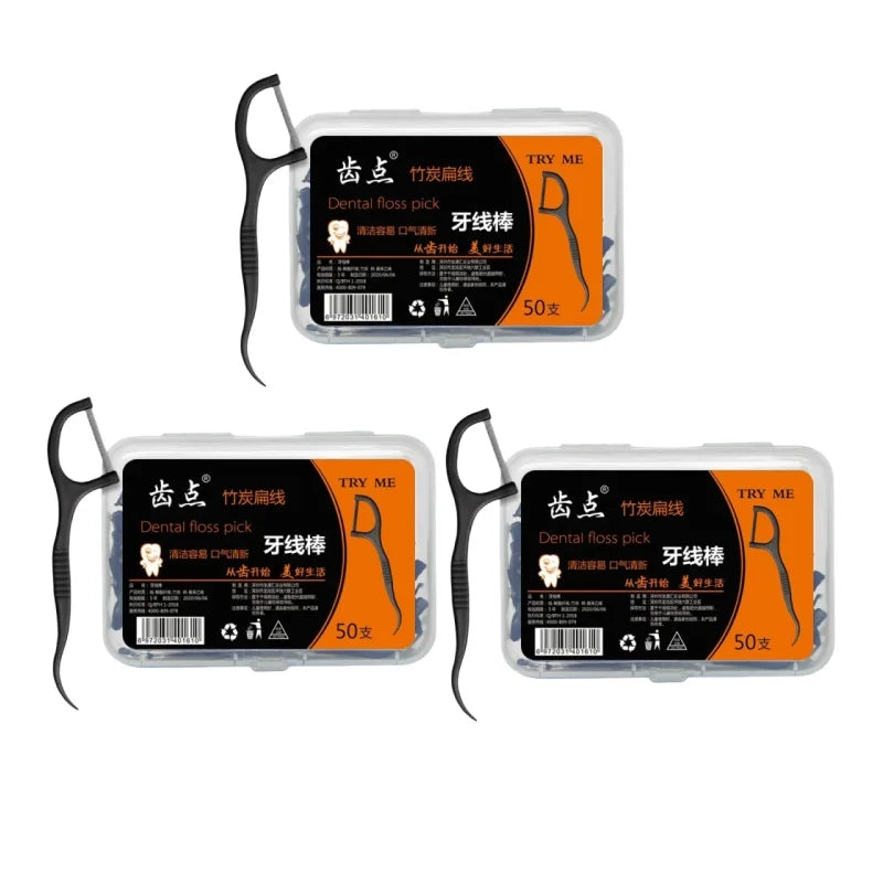 치실 Flat Dental Floss Bamboo Charcoal Dental Toothpick Teeth Cleaning Organic Dental Teeth Floss Tooth Clean Stick Oral Hygiene