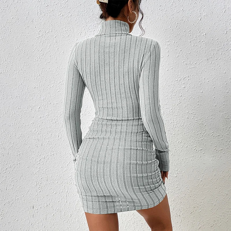 Autumn Winter New Dresses Women Long Sleeves Turtleneck Solid Sexy Bodycon Sheath Mini Dress Club Elegant Party Knitted Dresses