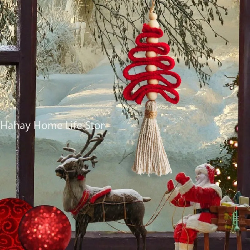 Christmas Decor Pendant Handmade Wall Art Macrame Xmas Holiday Wall Decor Cotton Hanging Ornament Macrame Chrismas Tree Gif