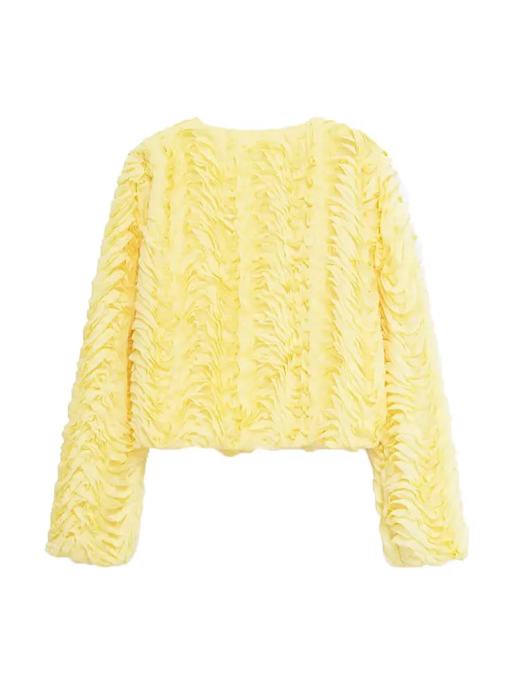 Women's Textured Jacket Coat O-Neck Long Sleeve Chic Outerwear Fashionable Female Tops